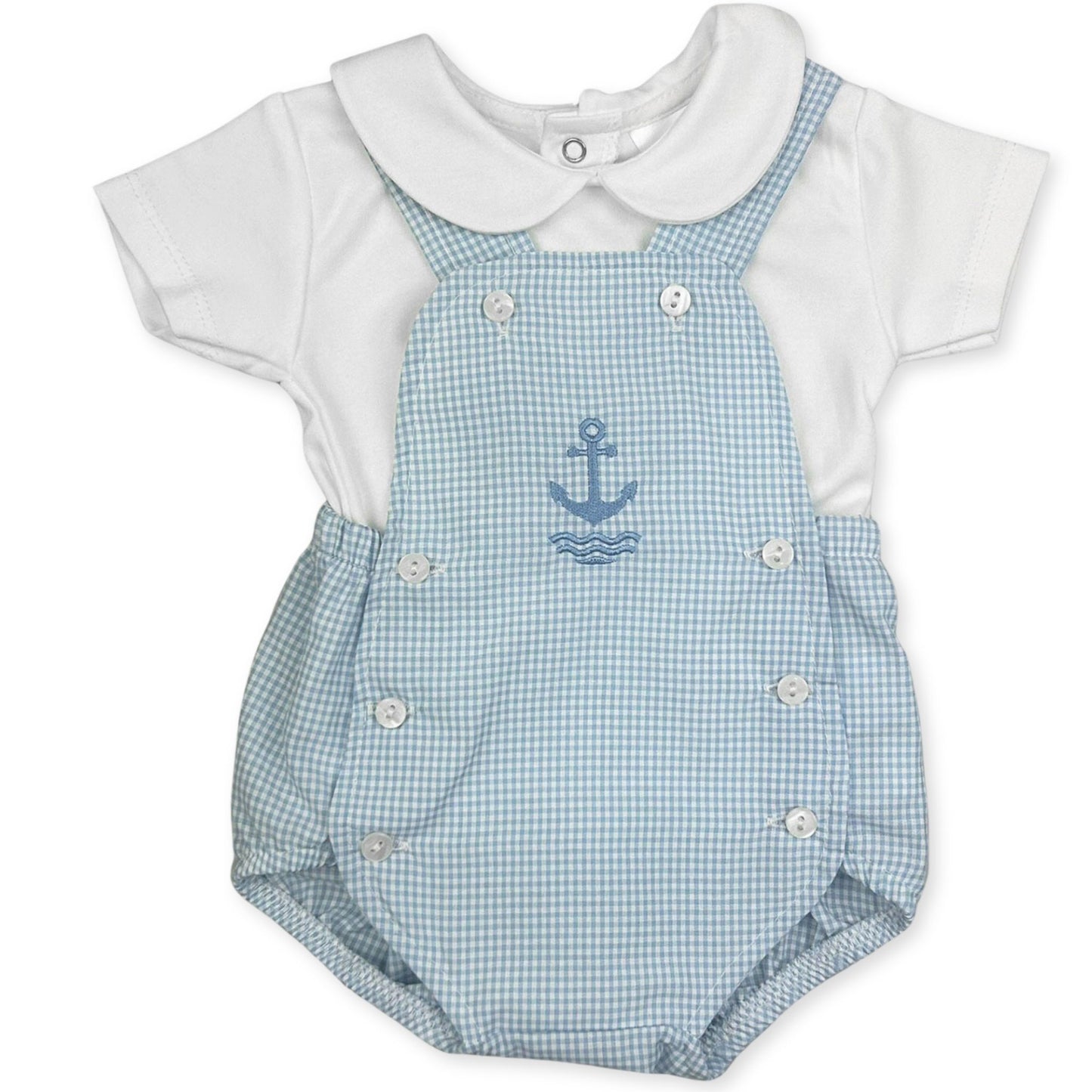 baby boys blue check romper gingham