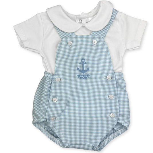 baby boys blue check romper gingham