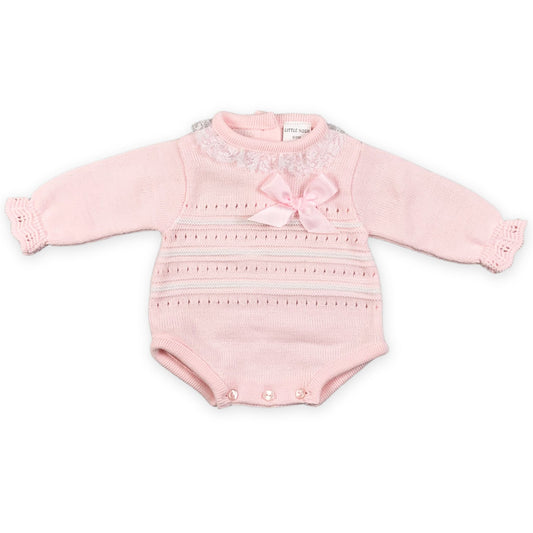 Baby girls pink romper with bow and stripes little nosh