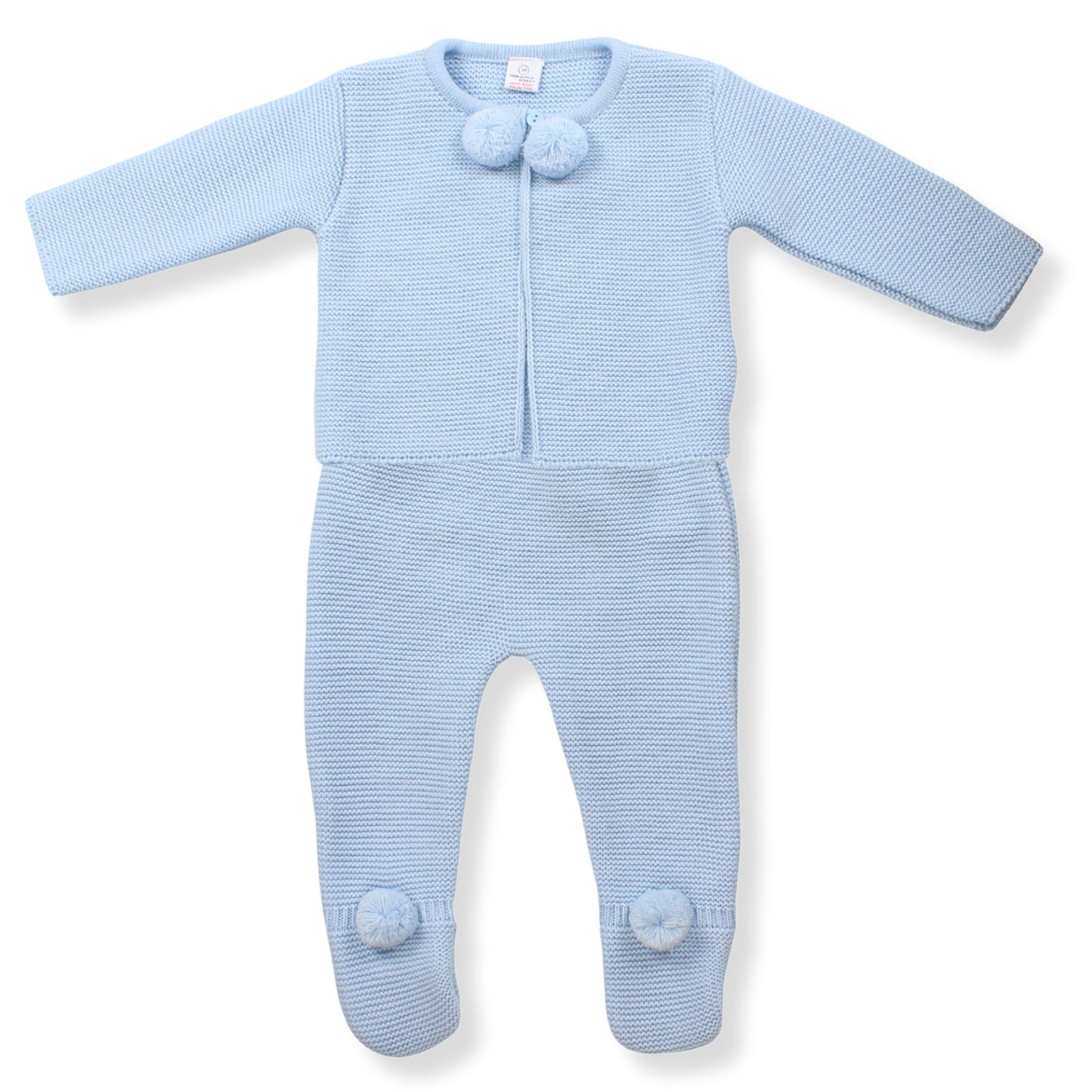 baby boys knitted 2 piece pram suit in blue spanish stye