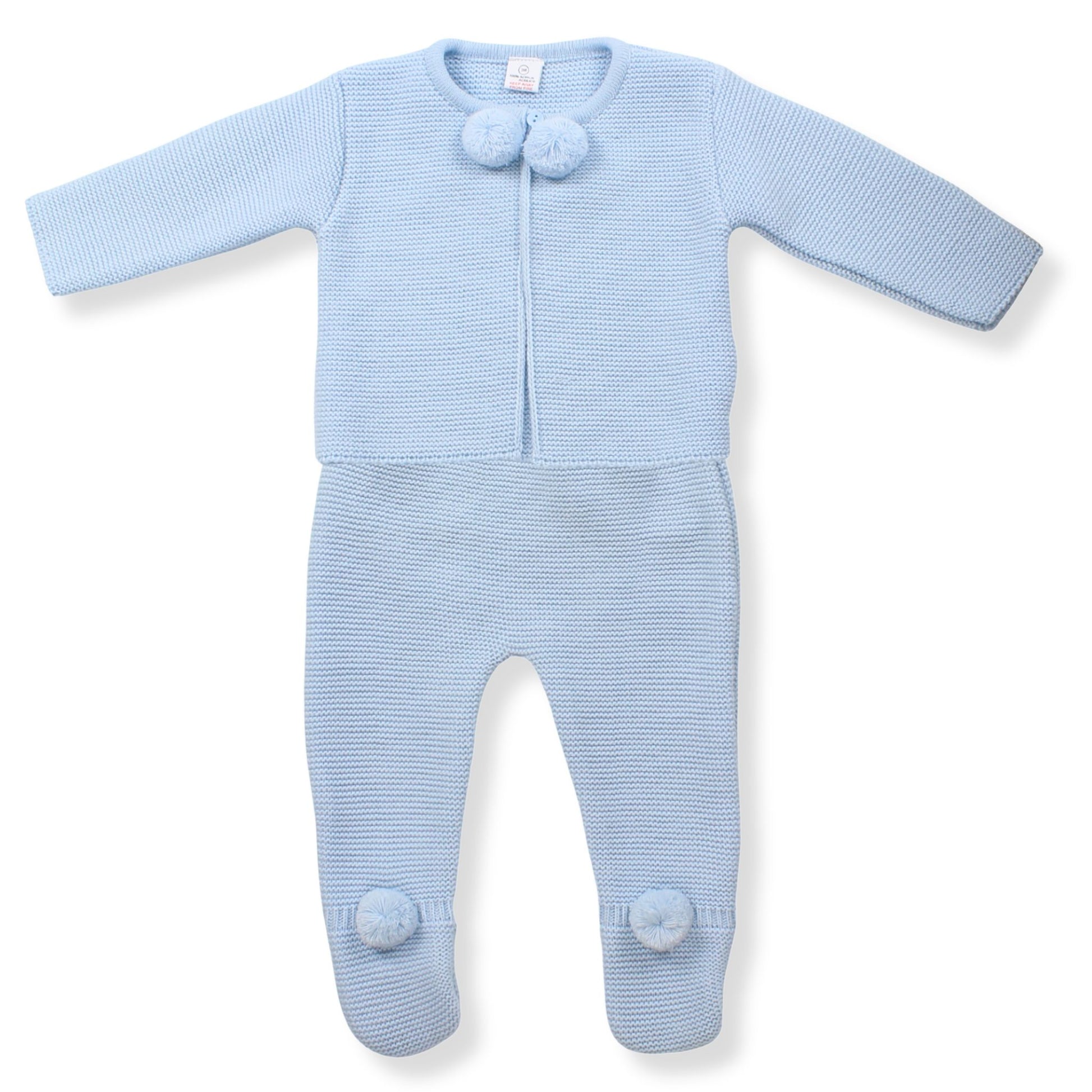 baby boys knitted 2 piece pram suit in blue spanish stye
