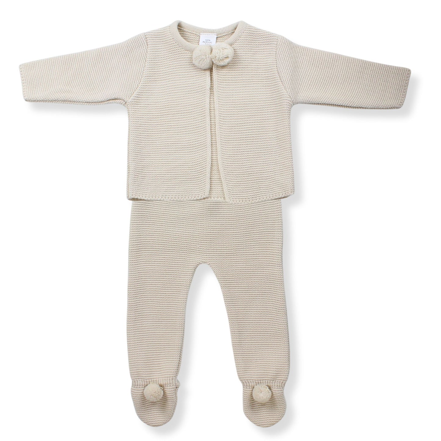 baby boys beige two piece knitted pram suit in a spanish style