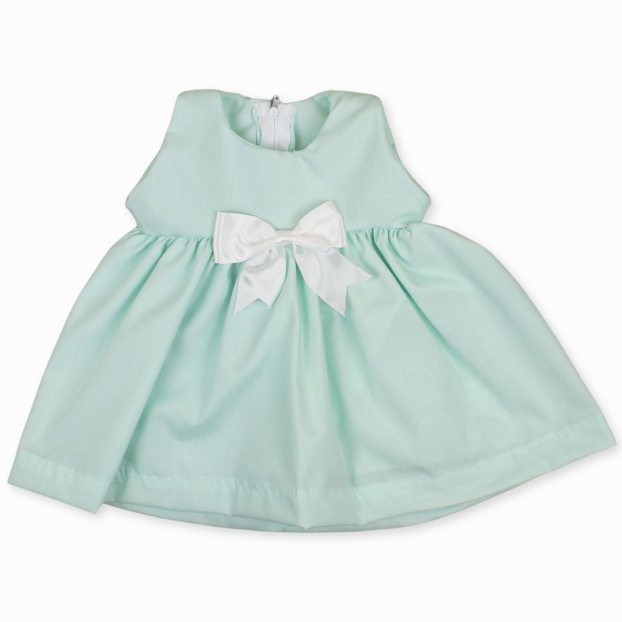 mint green with white bow dress