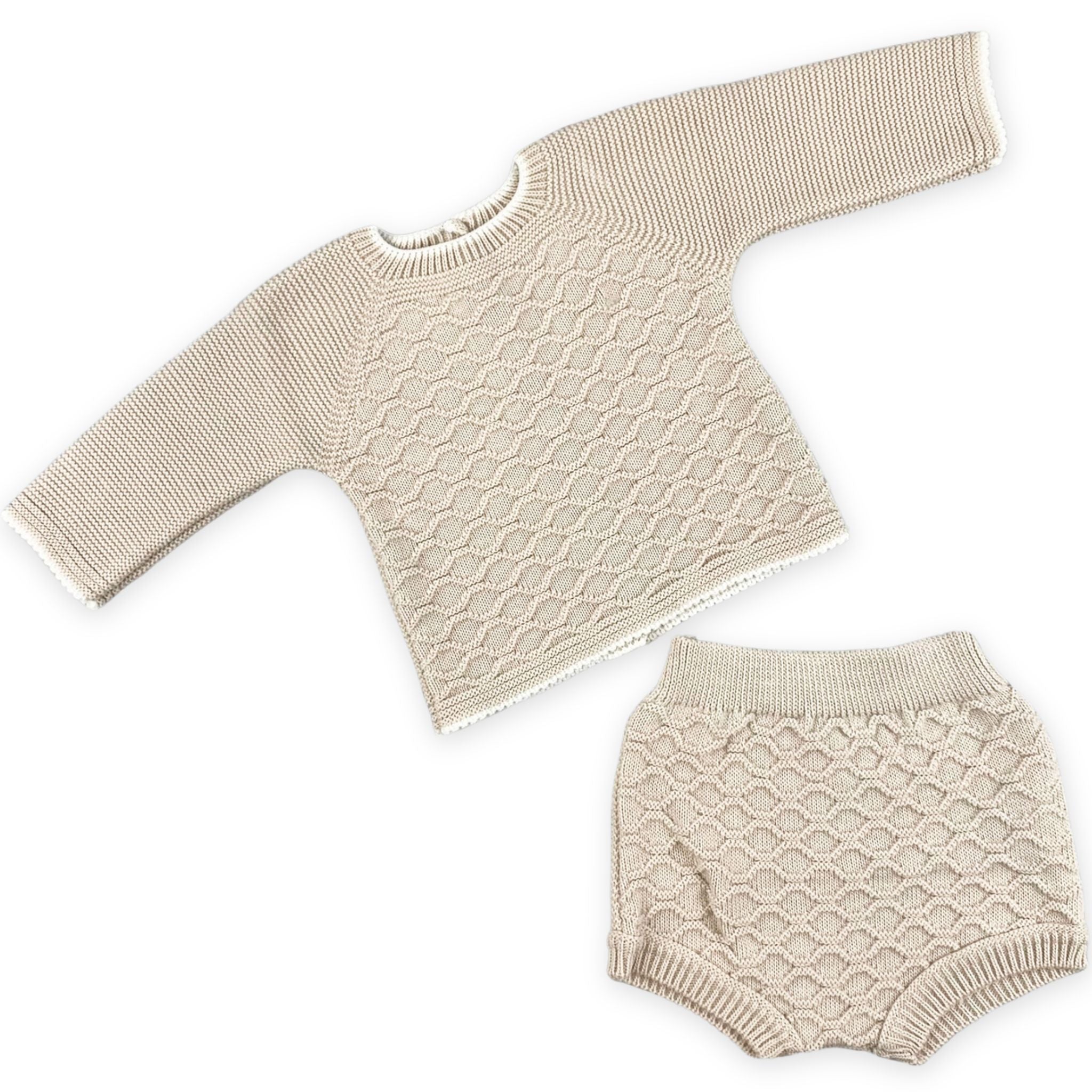 baby boys 2 piece beige knitted outfit