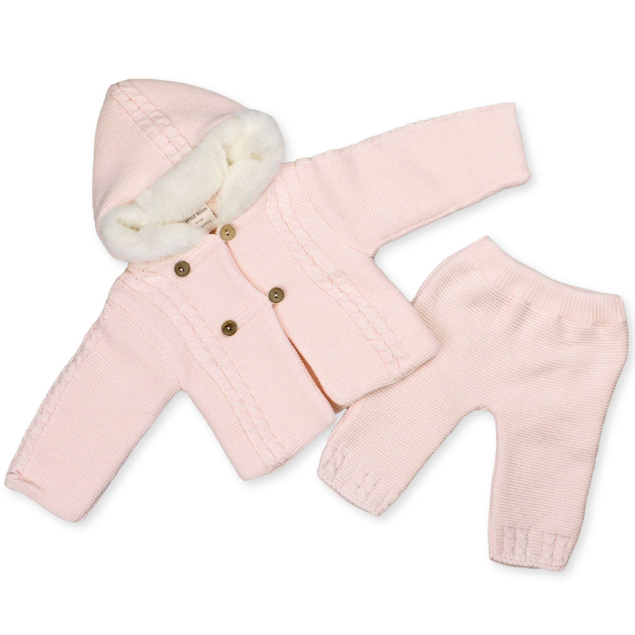 Knitted jacket and trousers pink baby girls