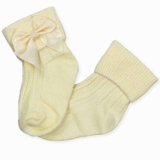 lemon yellow baby girl socks with bow