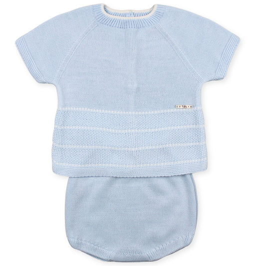 baby blue knitted two piece short outfit