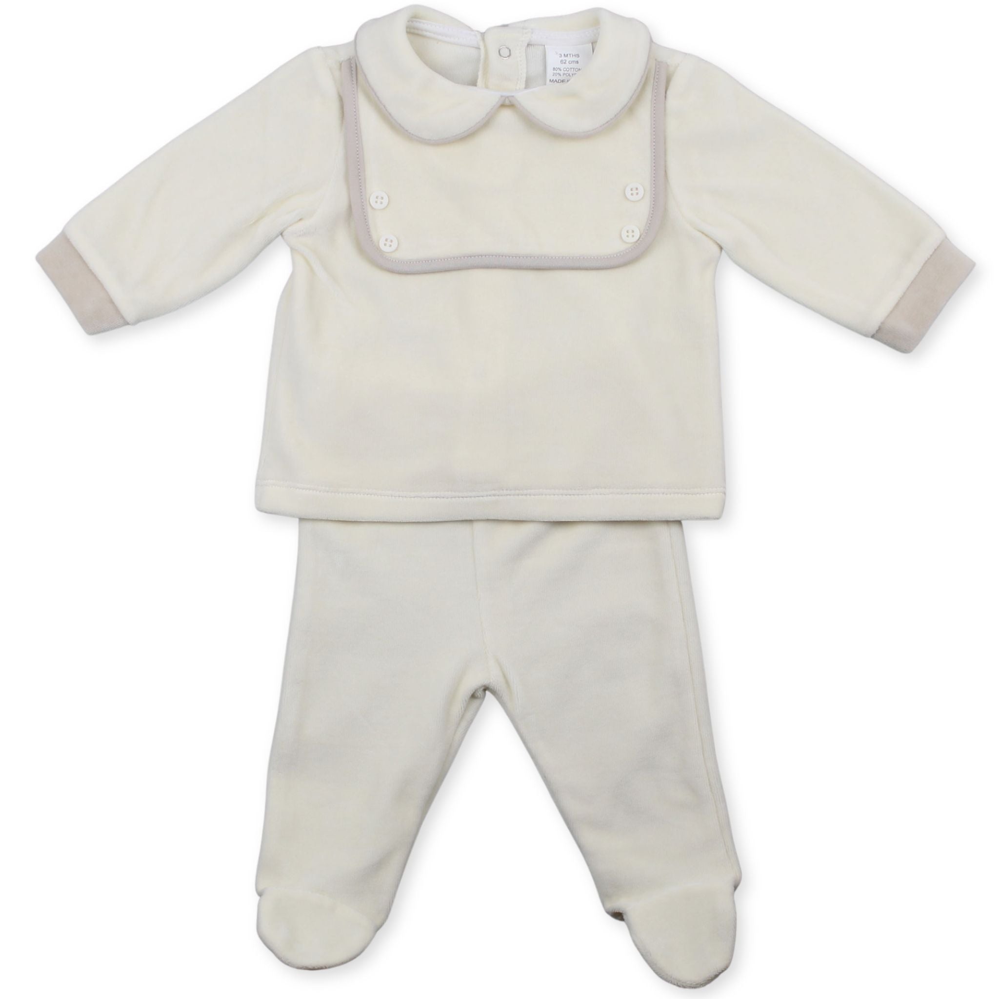 baby boys 2 piece cream and beige outfit