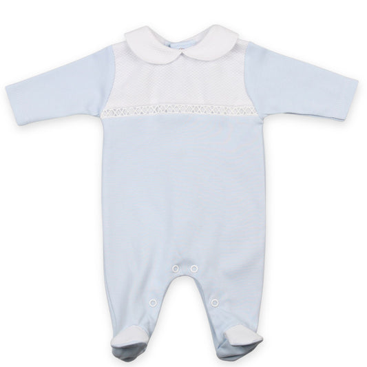 baby boys white and blue cotton outfit