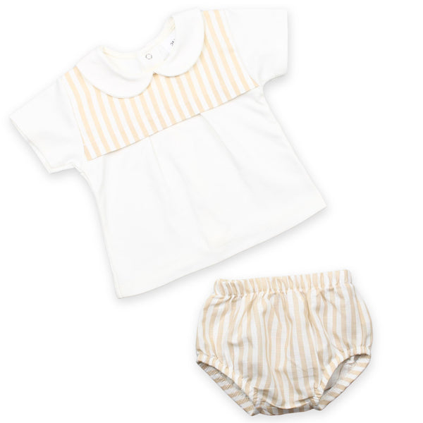 baby boys two piece beige and white summer outfit