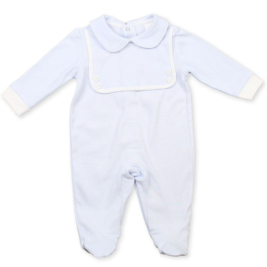 baby boys blue mock bib sleep suit