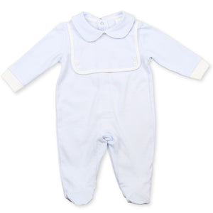 baby boys blue mock bib sleep suit