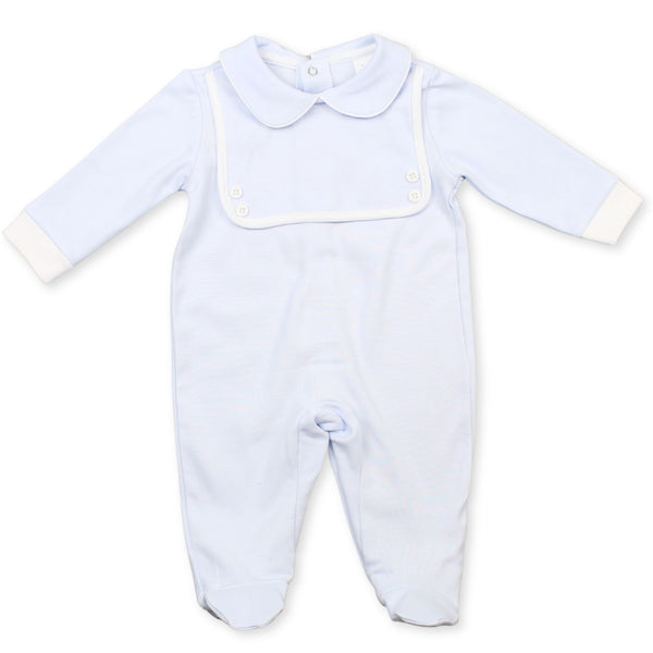 baby boys blue mock bib sleep suit