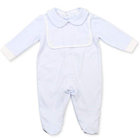 baby boys blue mock bib sleep suit