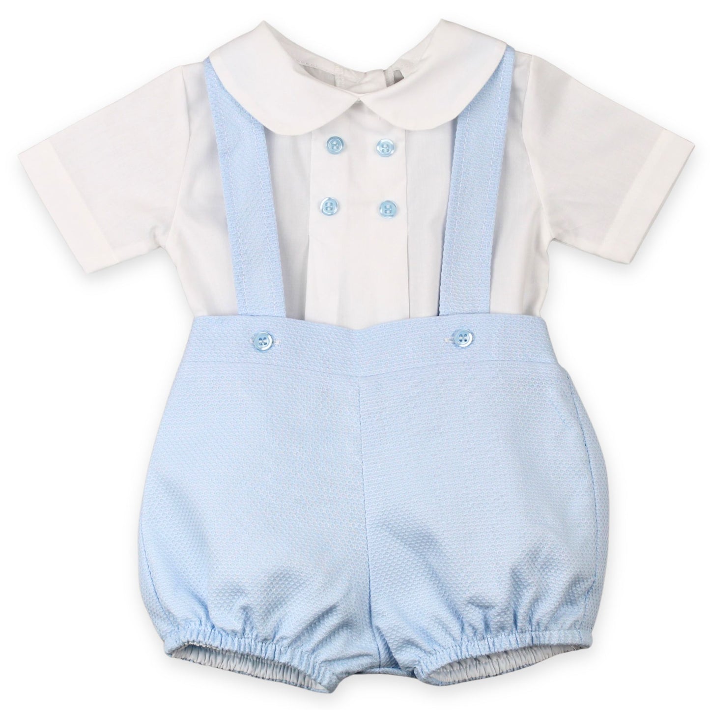 baby boys two piece blue and white with braces