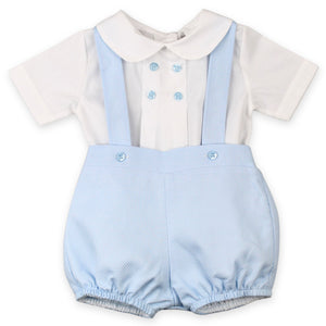 baby boys two piece blue and white with braces