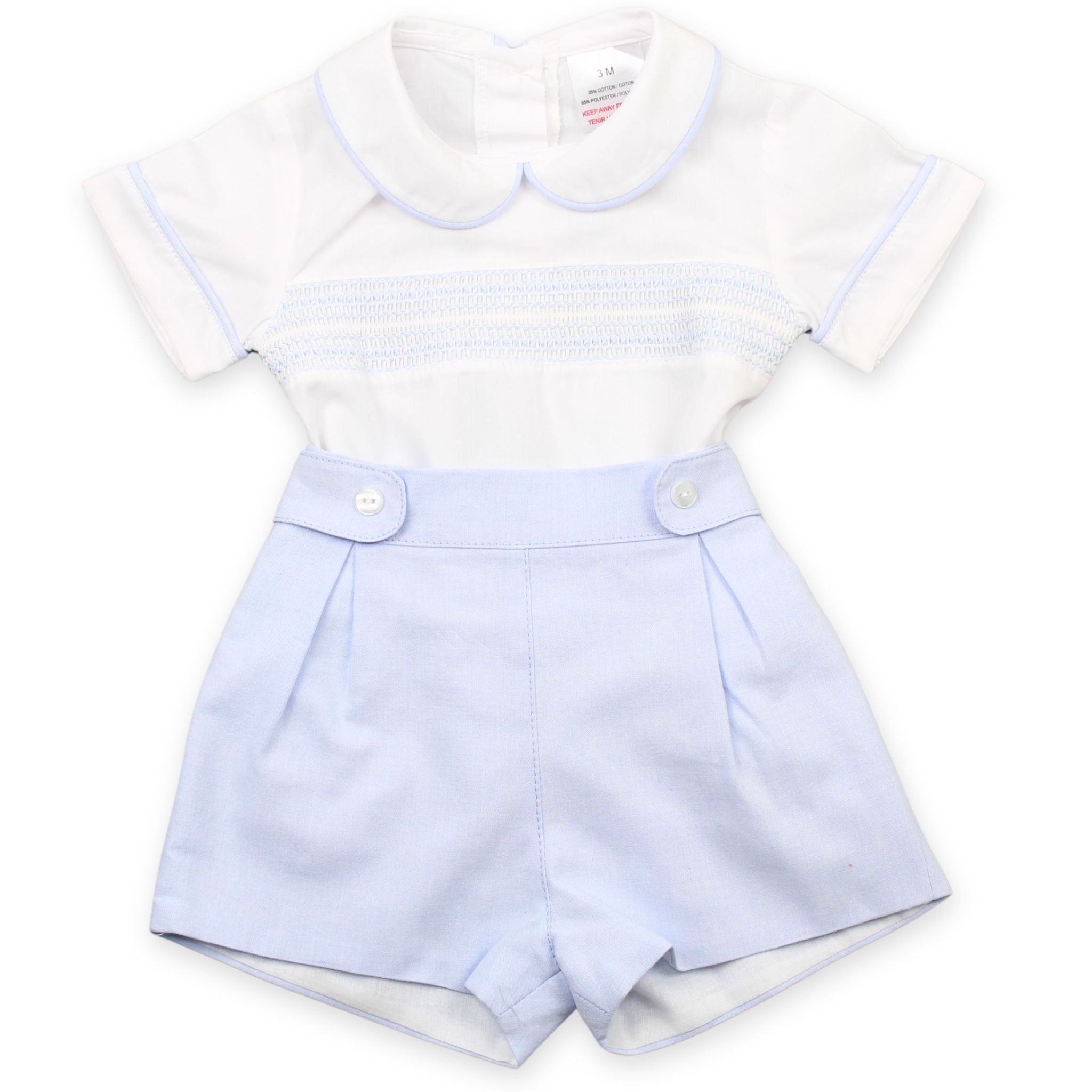 baby boys two piece summer outfit with smocking