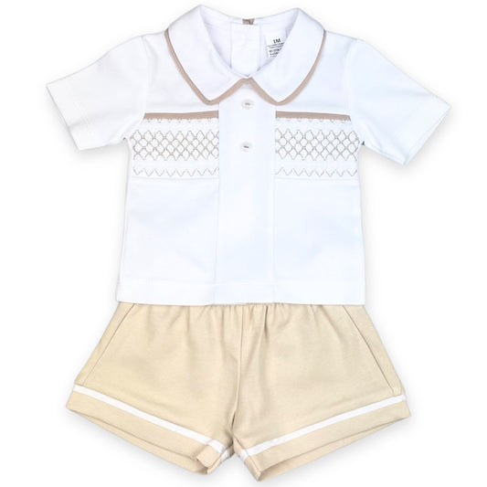 baby boys 2 piece summer outfit beige