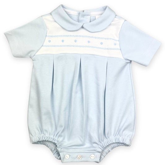 baby boys blue romper with embroidery