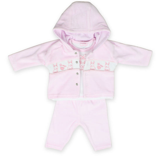 baby girls three piece velour outfit bunny embroidery