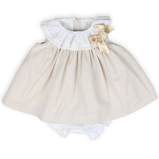 baby girls beige two piece summer dress with matching bloomers 
