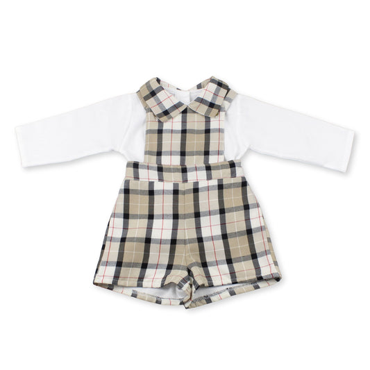 Plaid romper with white shirt on a white background