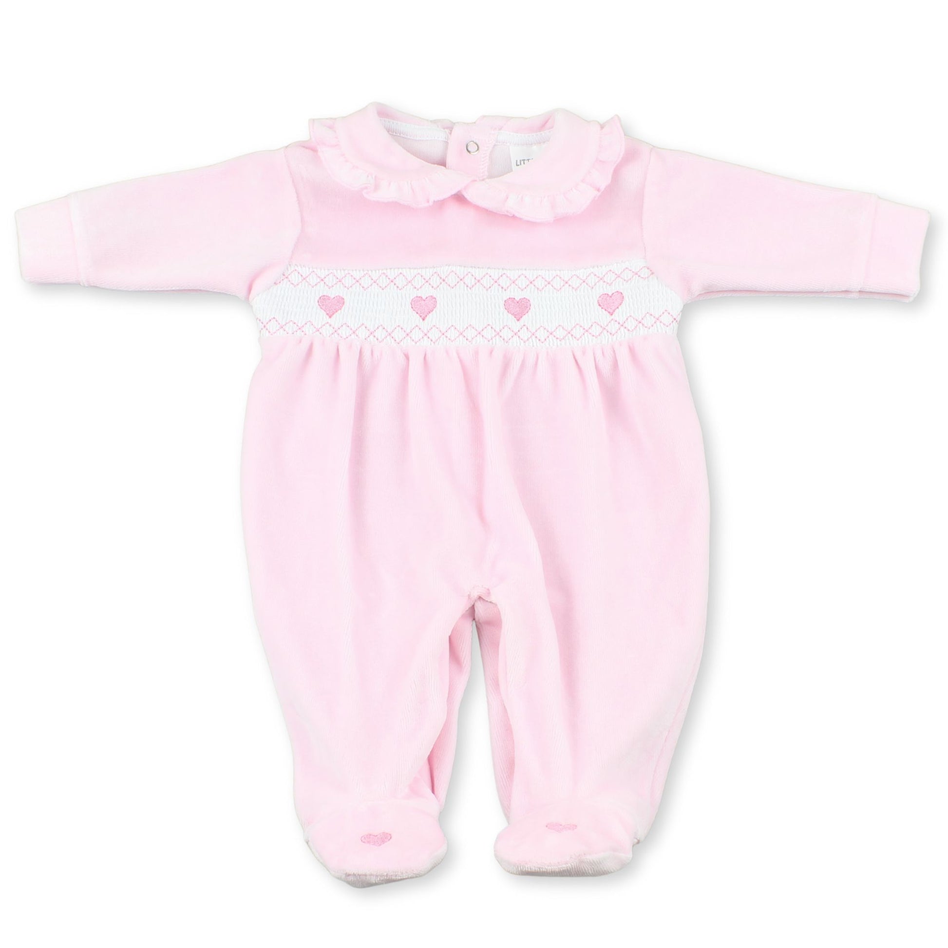 baby girls velour sleep suit little nosh with embroidered hearts