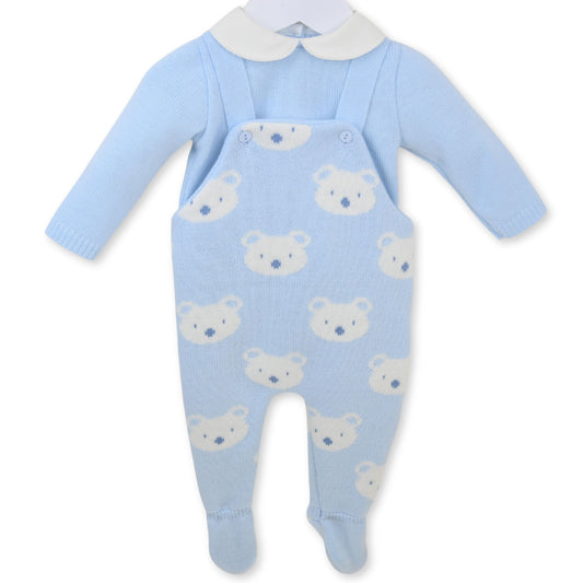Pex Baby Blue Knitted Teddy Dungaree Set (Newborn – 9 Months)