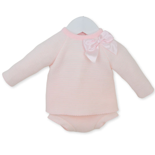 Pex Baby Girl Pink Knitted Outfit with Bow (Newborn – 6 Months)
