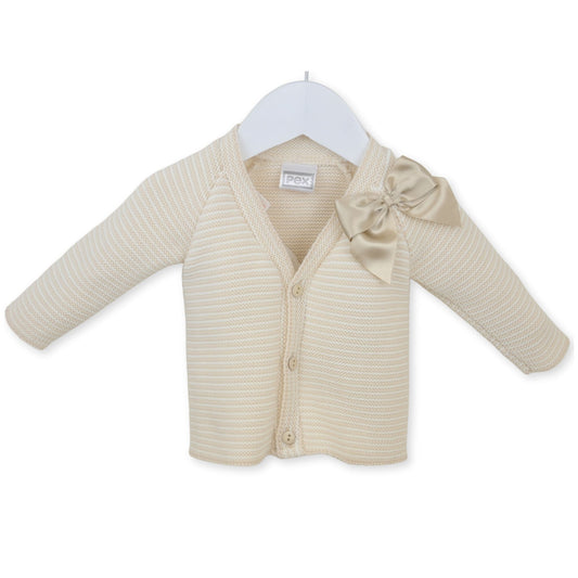 Pex Baby Girl Beige Knitted Cardigan with Bow (Newborn – 24 Months)