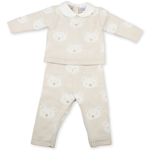 Pex Baby Boy Beige Knitted Teddy 2 Piece Set (Newborn – 9 Months)