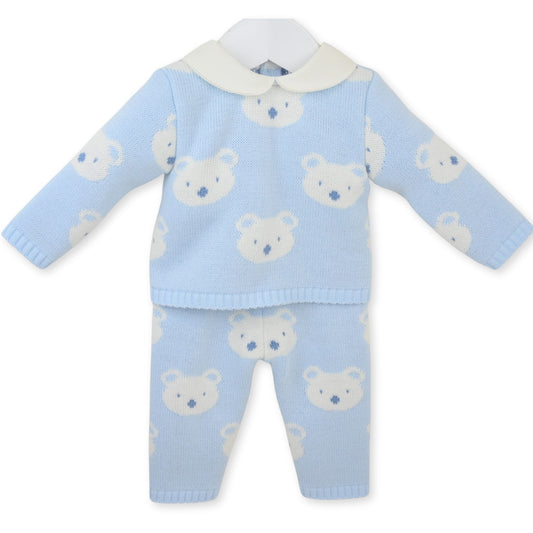 Pex Baby Boy Blue Knitted Teddy 2 Piece Set (Newborn – 9 Months)
