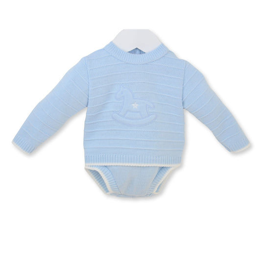PEX Baby Boys Blue Knitted Rocking Horse Jam Pant Set
