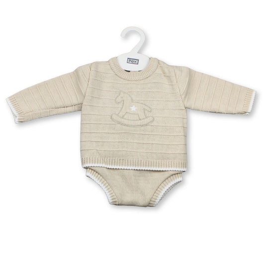 PEX Baby Beige Knitted Rocking Horse Jam Pant Set