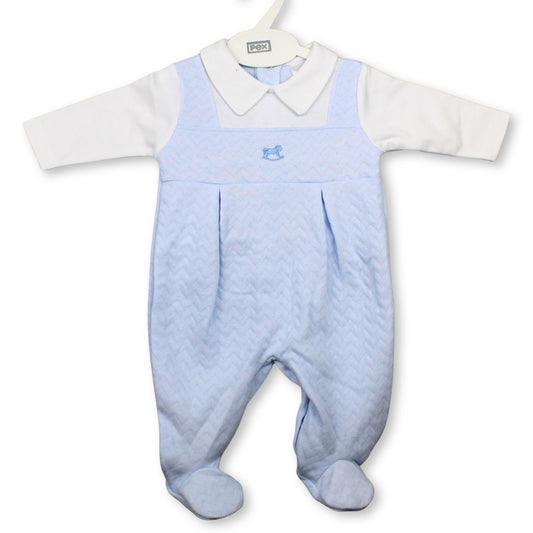 PEX Baby Boys Blue Rocking Horse Dungaree Sleepsuit