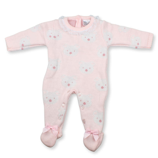 PEX Baby Girls Pink Knitted Babygrow with Teddy Motif
