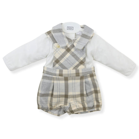 PEX Baby Boys Beige Check Dungaree & Shirt Set