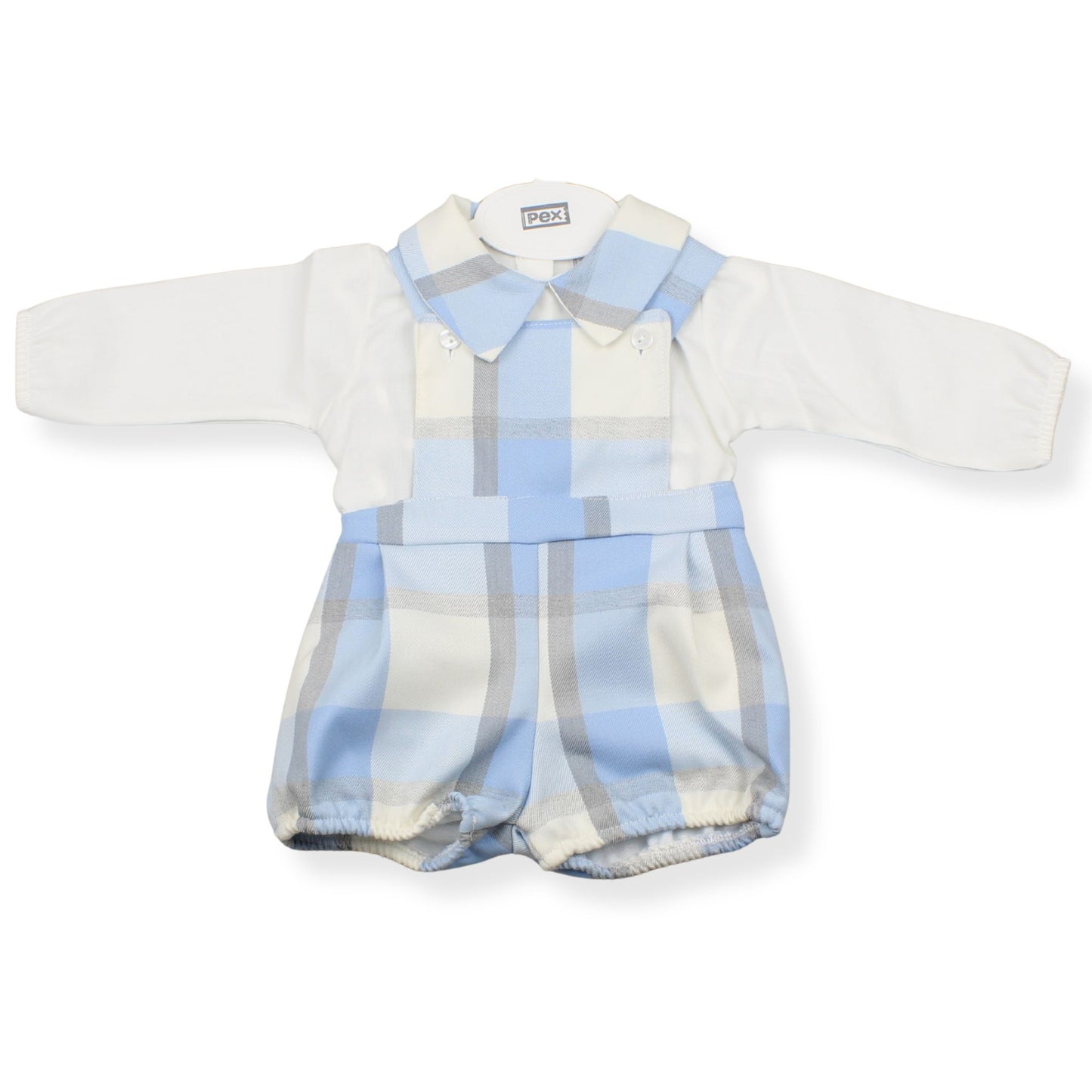 PEX Baby Boys Blue Check Dungaree & Shirt Set