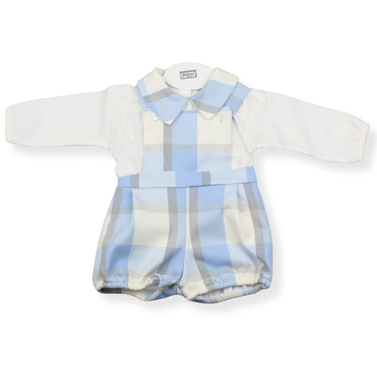 PEX Baby Boys Blue Check Dungaree & Shirt Set