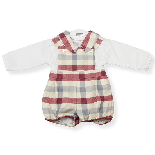PEX Baby Boys Red Check Dungaree & Shirt Set