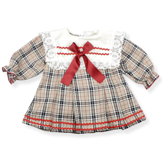 Baby Girls Tartan Dress with Lace Collar & Separate Petticoat