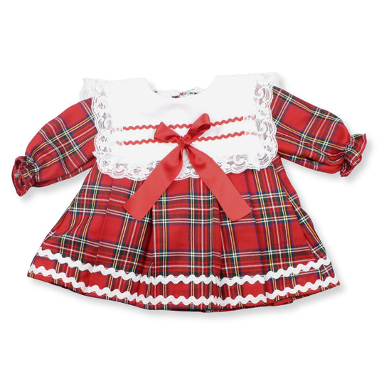 Baby Girls Red Tartan Dress with Lace Collar & Separate Petticoat