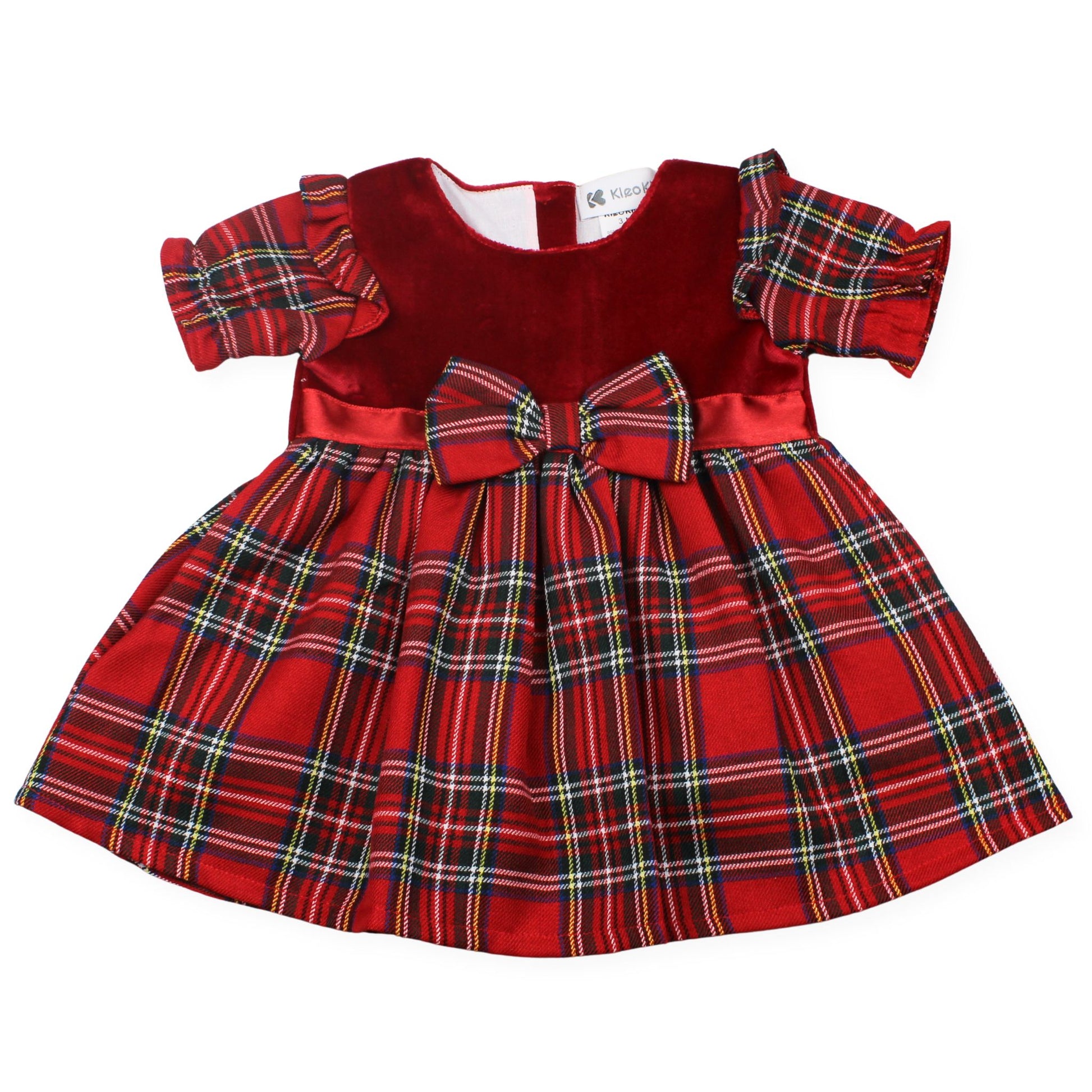 Red plaid dress with ruffled sleeves on a white background