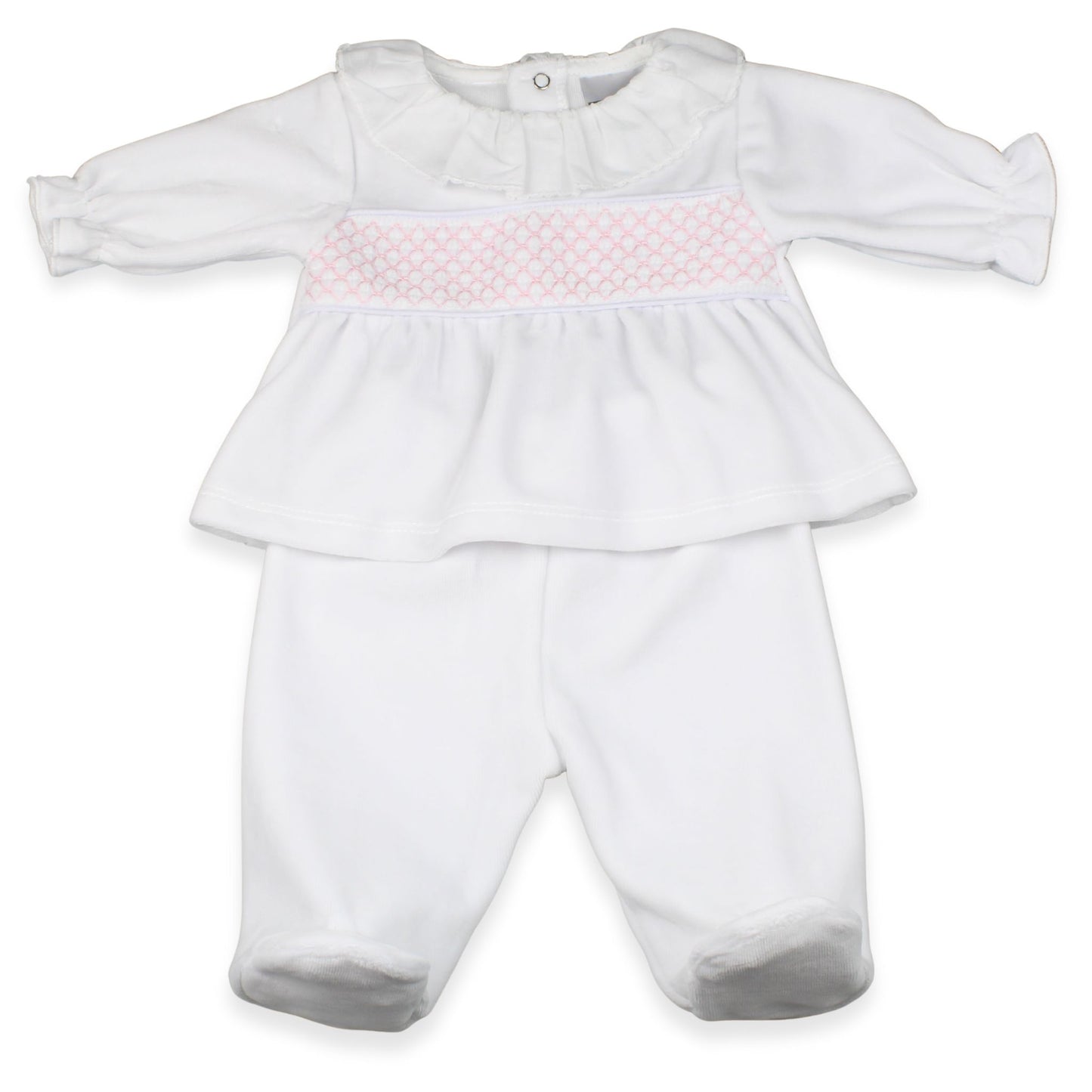 PEX Baby Girls White & Pink Smocked Top and Trouser Set
