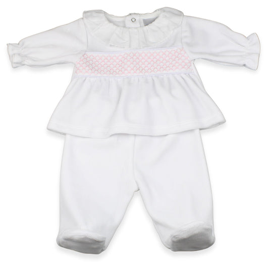 PEX Baby Girls White & Pink Smocked Top and Trouser Set