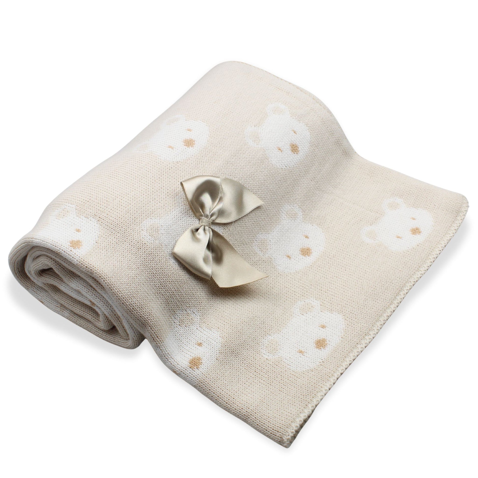 PEX knitted beige blanket with teddy bears