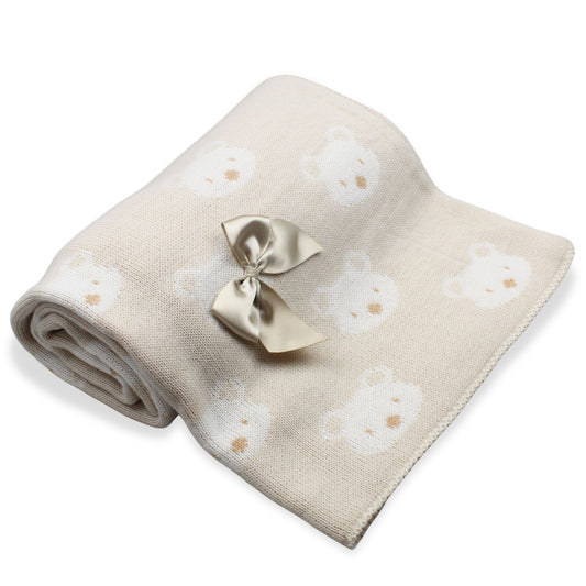 PEX knitted beige blanket with teddy bears