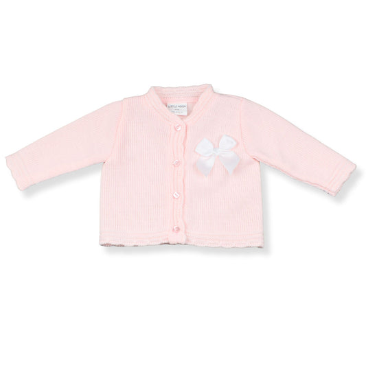 Baby Girls Knitted Cardigan with White Bow - Pink