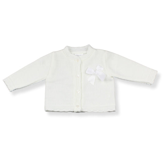 Baby Girls Knitted Cardigan with White Bow - White