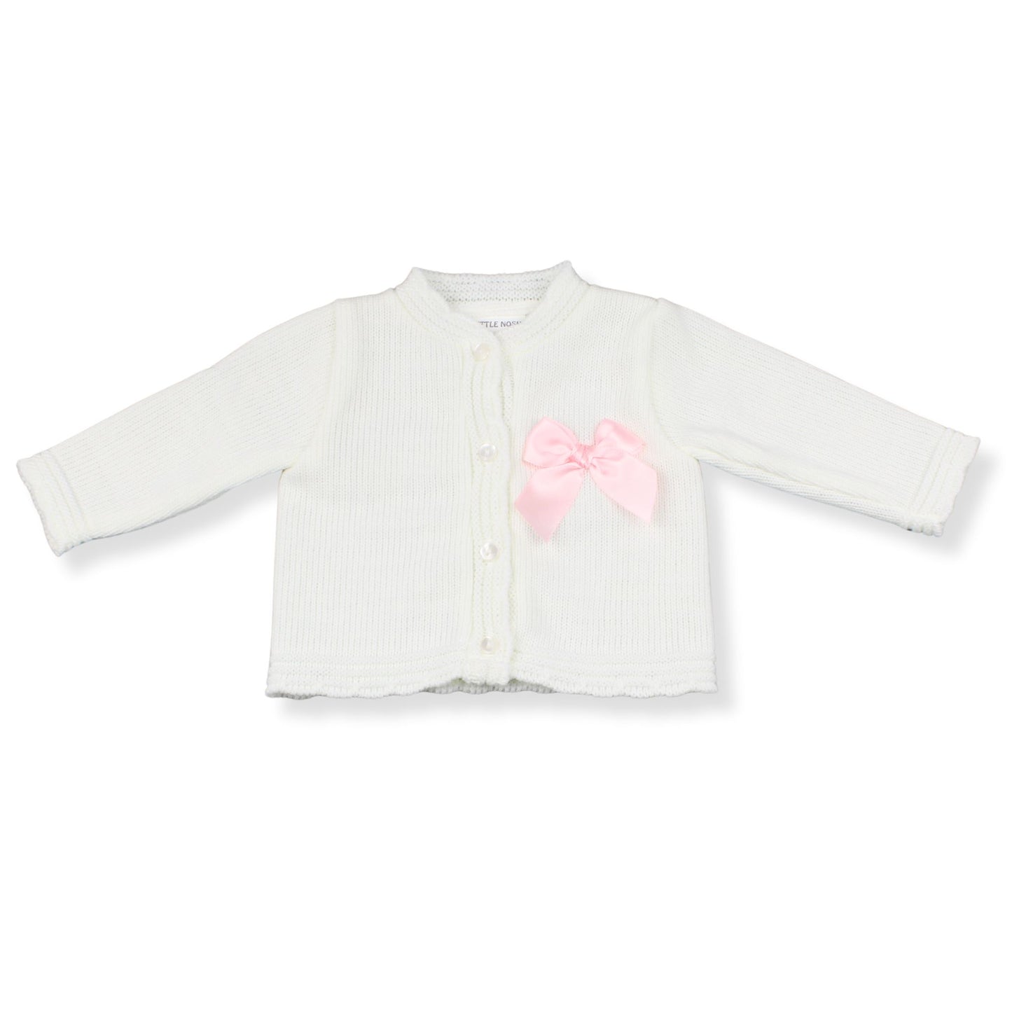 Baby Girls Knitted Cardigan with Pink Bow - White